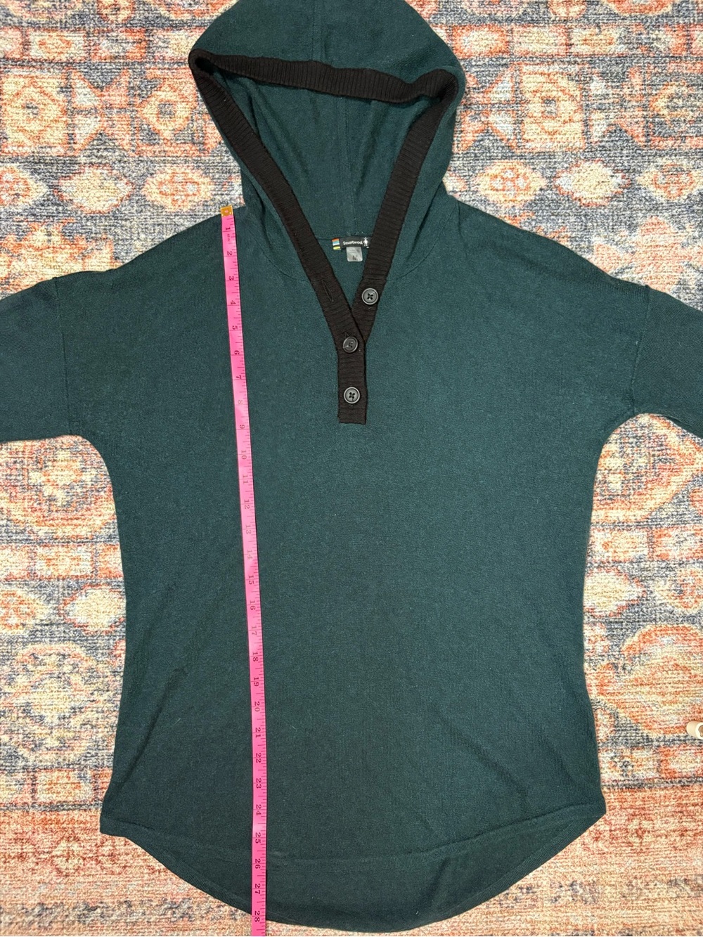 Smartwool Shadow Pine hoodie sweater with button henley neckline green size M - Picture 14 of 15